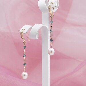 Pearl & London Blue Topaz Earrings, 14K Gold Filled